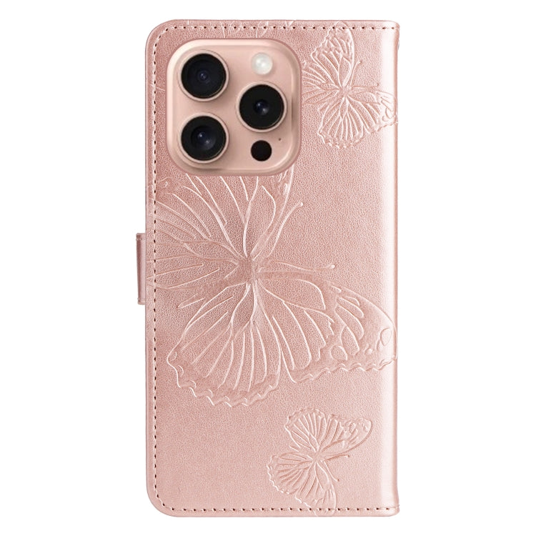 For iPhone 16 Pro 3D Butterfly Embossed Pattern Flip Leather Phone Case(Rose Gold) - iPhone 16 Pro Cases by buy2fix | Online Shopping UK | buy2fix