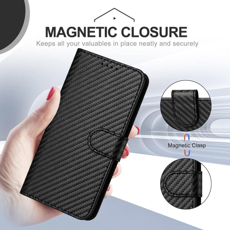 For OnePlus 12 YX0070 Carbon Fiber Buckle Leather Phone Case with Lanyard(Black) - OnePlus Cases by buy2fix | Online Shopping UK | buy2fix