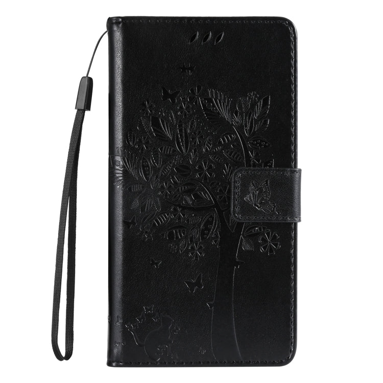 For iPhone 16 Pro Max Tree & Cat Embossed Pattern Flip Leather Phone Case(Black) - iPhone 16 Pro Max Cases by buy2fix | Online Shopping UK | buy2fix