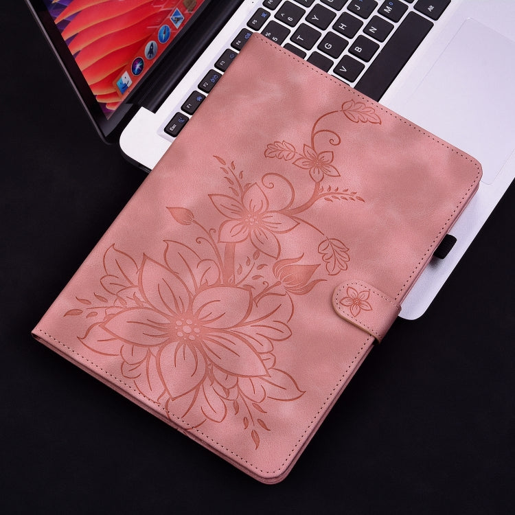 For Samsung Galaxy Tab S9+ / S9 FE+ Lily Embossed Leather Tablet Case(Pink) - Galaxy Tab S9+ Cases by buy2fix | Online Shopping UK | buy2fix