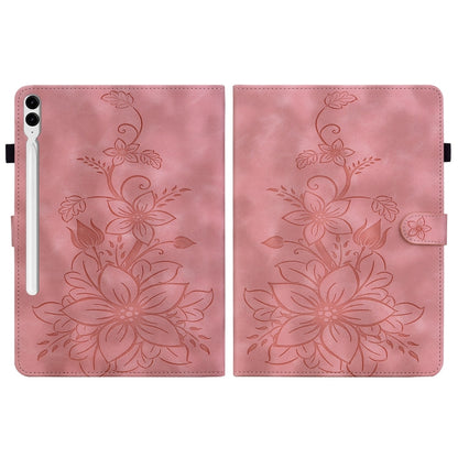 For Samsung Galaxy Tab S9+ / S9 FE+ Lily Embossed Leather Tablet Case(Pink) - Galaxy Tab S9+ Cases by buy2fix | Online Shopping UK | buy2fix