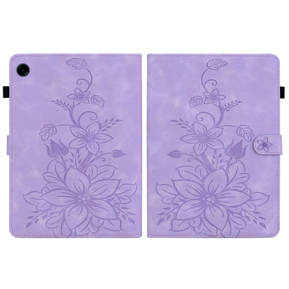 For Samsung Galaxy Tab A9 Lily Embossed Leather Tablet Case(Purple) - Galaxy Tab A9 by buy2fix | Online Shopping UK | buy2fix