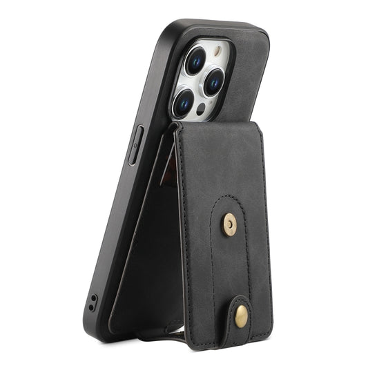 For iPhone 15 Pro Denior D14 NK Retro Pattern MagSafe Magnetic Card Holder Leather Phone Case(Black) - iPhone 15 Pro Cases by Denior | Online Shopping UK | buy2fix