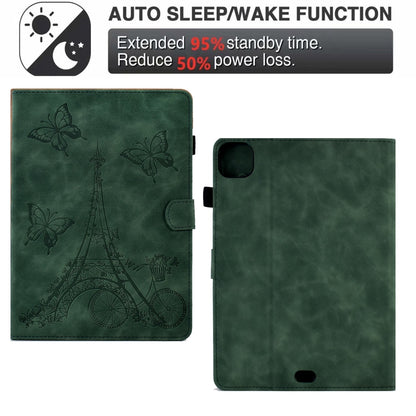 For iPad Pro 11 2024 Tower Embossed Leather Smart Tablet Case(Green) - iPad Pro 11 2024 Cases by buy2fix | Online Shopping UK | buy2fix