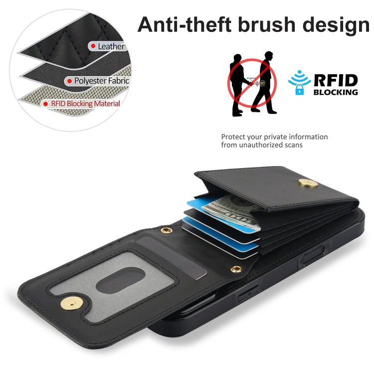 For iPhone 16 YM015 Crossbody Rhombic Card Bag RFID Phone Case(Black) - iPhone 16 Cases by buy2fix | Online Shopping UK | buy2fix