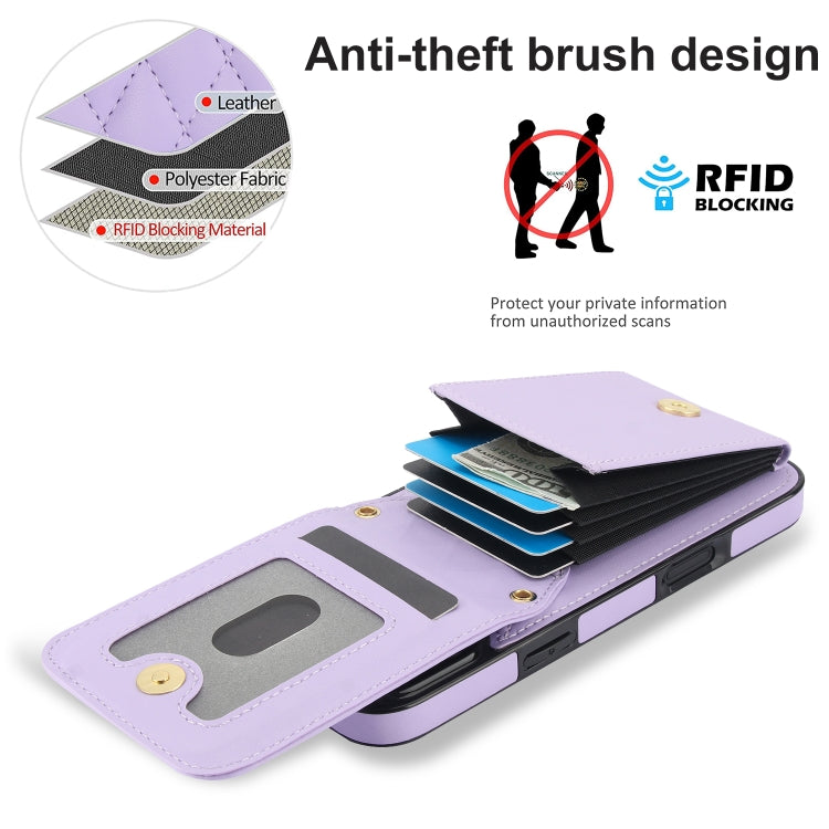 For iPhone 16 YM015 Crossbody Rhombic Card Bag RFID Phone Case(Light Purple) - iPhone 16 Cases by buy2fix | Online Shopping UK | buy2fix