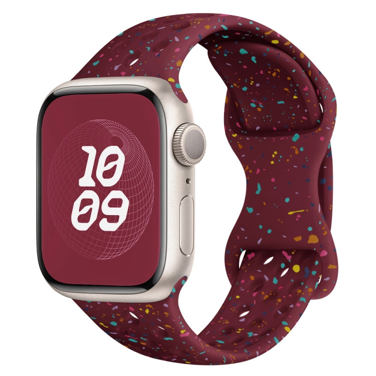 For Apple Watch Series 7 41mm Hole Style Butterfly Buckle Camouflage Silicone Watch Band(Wine Red) - Watch Bands by buy2fix | Online Shopping UK | buy2fix