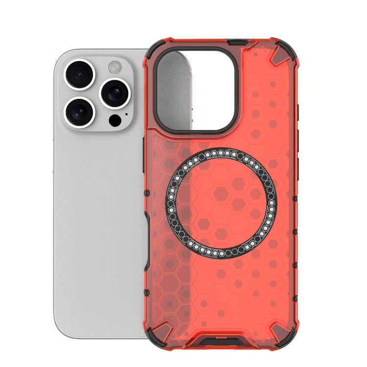 For iPhone 16 Pro Honeycomb Magnetic Ring Shockproof Phone Case(Red) - iPhone 16 Pro Cases by buy2fix | Online Shopping UK | buy2fix