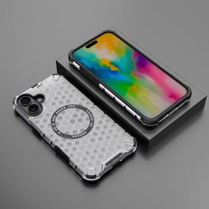 For iPhone 16 Plus Honeycomb Magnetic Ring Shockproof Phone Case(White) - iPhone 16 Plus Cases by buy2fix | Online Shopping UK | buy2fix