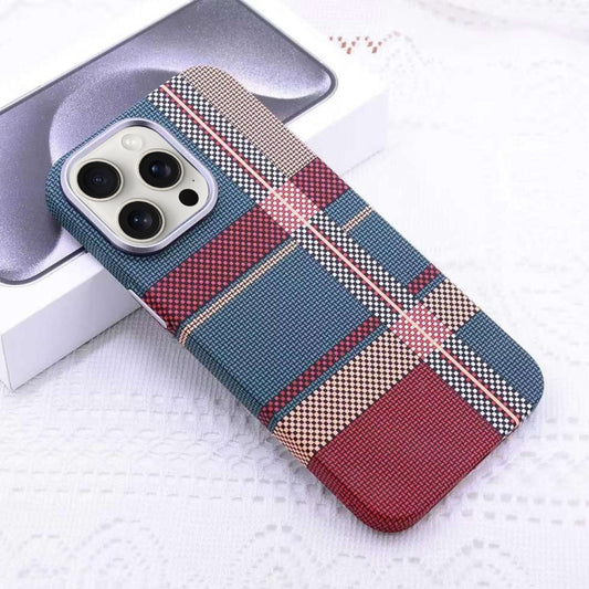 For iPhone 15 Pro Max Kevlar Carbon Fiber Texture MagSafe Magnetic Phone Case(Red Green Checkered) - iPhone 15 Pro Max Cases by buy2fix | Online Shopping UK | buy2fix