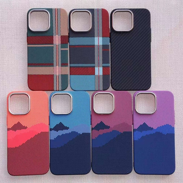 For iPhone 12 Pro Max Kevlar Carbon Fiber Texture MagSafe Magnetic Phone Case(Red Blue Checkered) - iPhone 12 Pro Max Cases by buy2fix | Online Shopping UK | buy2fix