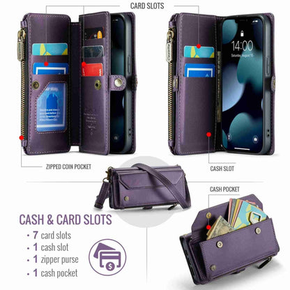 For iPhone 13 Pro Max CaseMe C36 Card Slots Zipper Wallet RFID Anti-theft Leather Phone Case(Purple) - iPhone 13 Pro Max Cases by CaseMe | Online Shopping UK | buy2fix