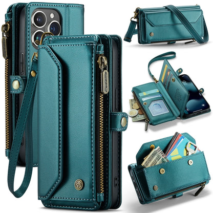 For iPhone 13 Pro Max CaseMe C36 Card Slots Zipper Wallet RFID Anti-theft Leather Phone Case(Blue-green) - iPhone 13 Pro Max Cases by CaseMe | Online Shopping UK | buy2fix