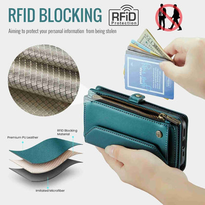 For iPhone 13 Pro Max CaseMe C36 Card Slots Zipper Wallet RFID Anti-theft Leather Phone Case(Blue-green) - iPhone 13 Pro Max Cases by CaseMe | Online Shopping UK | buy2fix