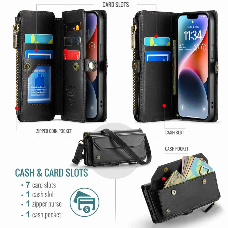 For iPhone 14 CaseMe C36 Card Slots Zipper Wallet RFID Anti-theft Leather Phone Case(Black) - iPhone 14 Cases by CaseMe | Online Shopping UK | buy2fix