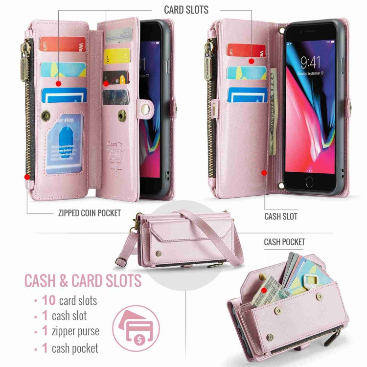 For iPhone 8 Plus / 7 Plus / 6 Plus CaseMe C36 Card Slots Zipper Wallet RFID Anti-theft Leather Phone Case(Pink) - More iPhone Cases by CaseMe | Online Shopping UK | buy2fix