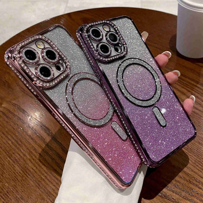 For iPhone 15 Plus Diamond Gradient Glitter Plated MagSafe Phone Case(Purple) - iPhone 15 Plus Cases by buy2fix | Online Shopping UK | buy2fix