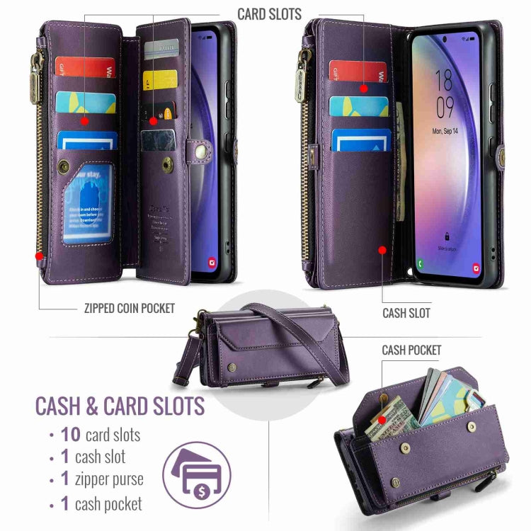 For Samsung Galaxy A54 5G CaseMe C36 Card Slots Zipper Wallet RFID Anti-theft Leather Phone Case(Purple) - Galaxy Phone Cases by CaseMe | Online Shopping UK | buy2fix