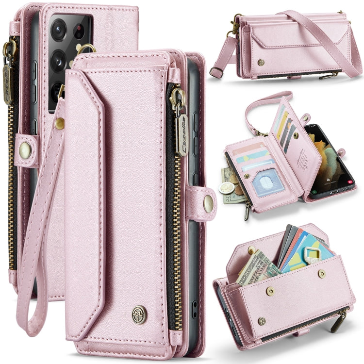 For Samsung Galaxy S21 Ultra 5G CaseMe C36 Card Slots Zipper Wallet RFID Anti-theft Leather Phone Case(Pink) - Galaxy S21 Ultra 5G Cases by CaseMe | Online Shopping UK | buy2fix