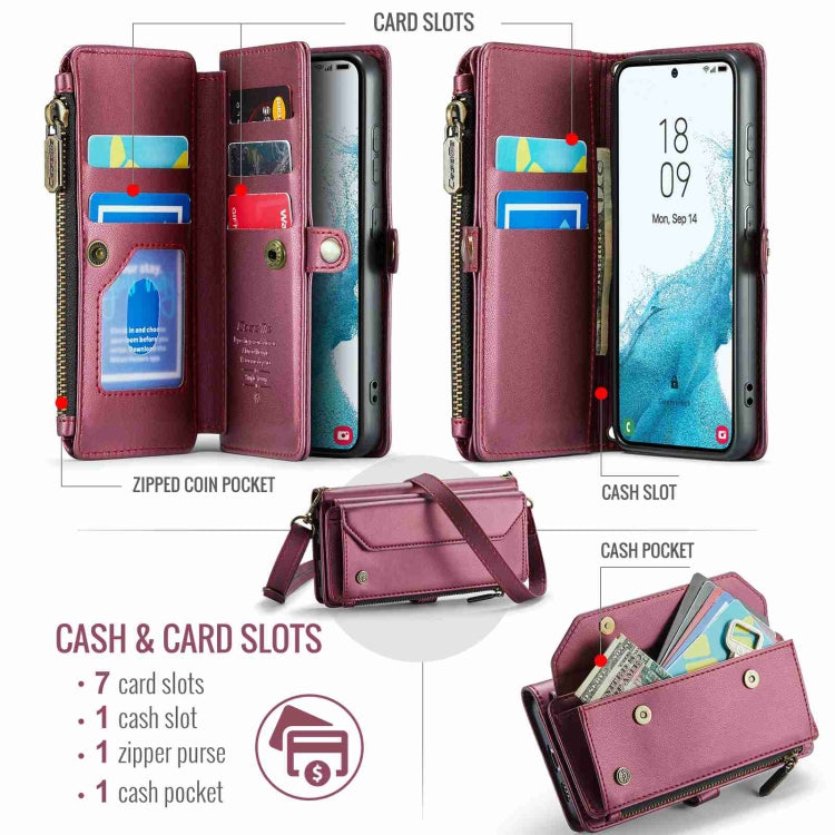 For Samsung Galaxy S22 5G CaseMe C36 Card Slots Zipper Wallet RFID Anti-theft Leather Phone Case(Wine Red) - Galaxy S22 5G Cases by CaseMe | Online Shopping UK | buy2fix