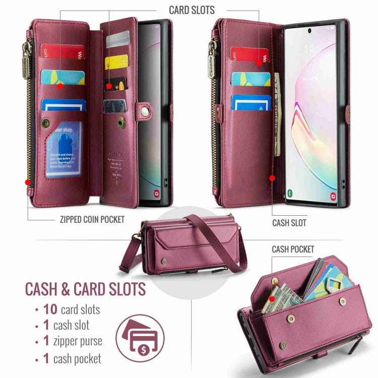 For Samsung Galaxy Note10+ CaseMe C36 Card Slots Zipper Wallet RFID Anti-theft Leather Phone Case(Wine Red) - Galaxy Phone Cases by CaseMe | Online Shopping UK | buy2fix