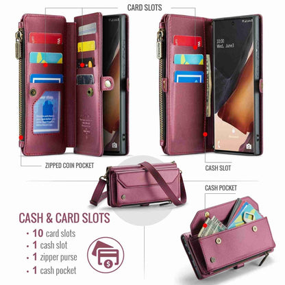 For Samsung Galaxy Note20 Ultra CaseMe C36 Card Slots Zipper Wallet RFID Anti-theft Leather Phone Case(Wine Red) - Galaxy Note20 Ultra Cases by CaseMe | Online Shopping UK | buy2fix