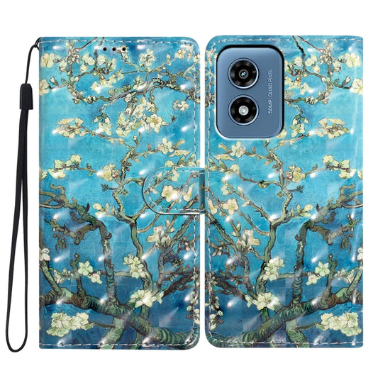 For Motorola Moto G Play 2024 3D Pattern Leather Phone Case(Blue Base Apricot Flower) - Motorola Cases by buy2fix | Online Shopping UK | buy2fix