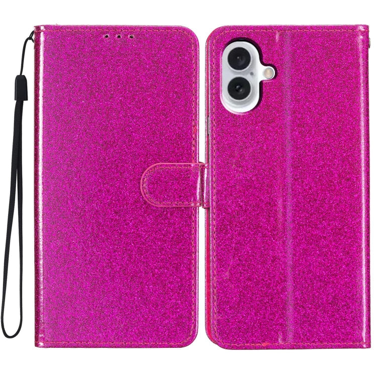 For iPhone 16 Glitter Powder Flip Leather Phone Case(Rose Red) - iPhone 16 Cases by buy2fix | Online Shopping UK | buy2fix