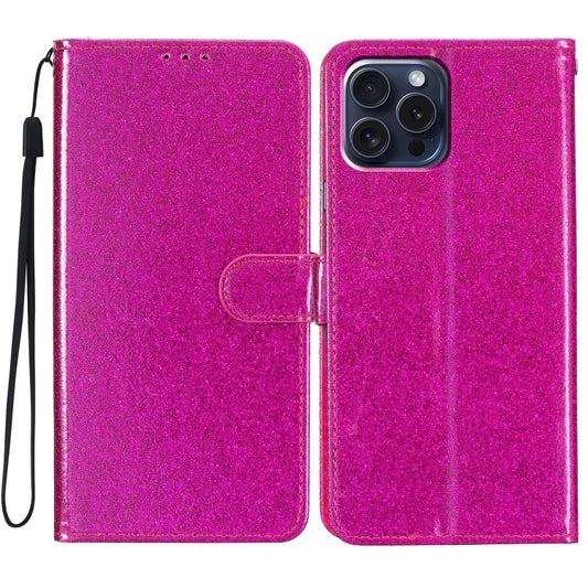 For iPhone 16 Pro Glitter Powder Flip Leather Phone Case(Rose Red) - iPhone 16 Pro Cases by buy2fix | Online Shopping UK | buy2fix