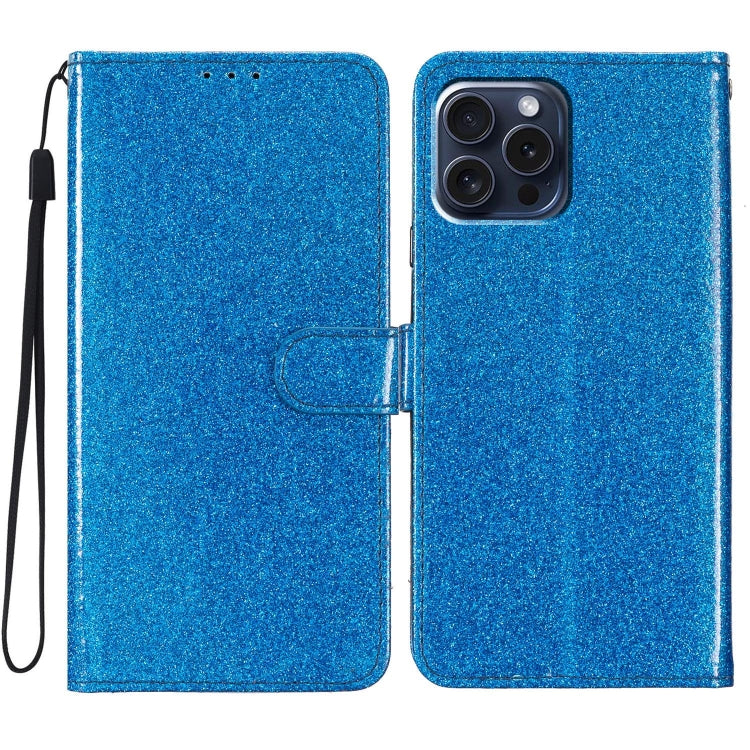 For iPhone 16 Pro Max Glitter Powder Flip Leather Phone Case(Blue) - iPhone 16 Pro Max Cases by buy2fix | Online Shopping UK | buy2fix