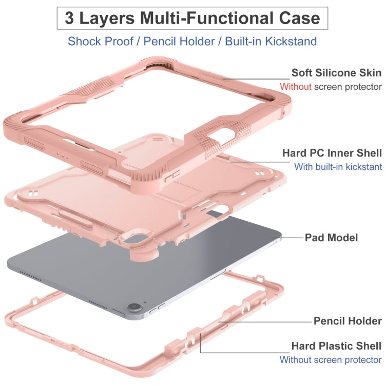 For iPad Air 11 2024 / Air 2022 10.9 Shockproof Silicone Hybrid PC Tablet Case with Holder(Rose Gold) - iPad Air 11 2024 Cases by buy2fix | Online Shopping UK | buy2fix