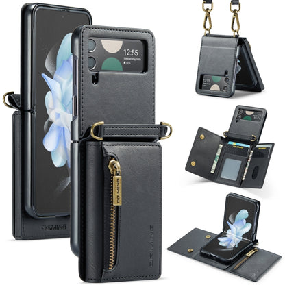 For Samsung Galaxy Z Flip3 5G DG.MING M5 Series Zip RFID Multi Card Detachable Leather Phone Case with Long Lanyard(Black) - Galaxy Phone Cases by DG.MING | Online Shopping UK | buy2fix