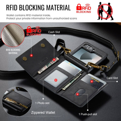 For Samsung Galaxy Z Flip6 DG.MING M5 Series Zip RFID Multi Card Detachable Leather Phone Case with Long Lanyard(Black) - Galaxy Z Flip6 5G Cases by DG.MING | Online Shopping UK | buy2fix