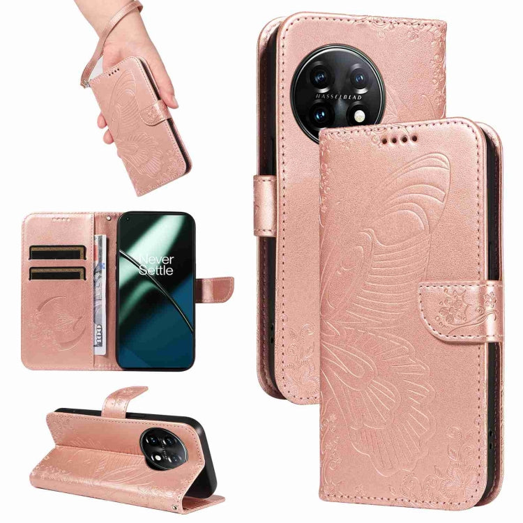 For OnePlus 11 5G Swallowtail Butterfly Embossed Leather Phone Case(Rose Gold) - OnePlus Cases by buy2fix | Online Shopping UK | buy2fix