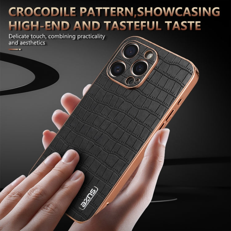 For iPhone 15 Pro Max AZNS Electroplated Frame Crocodile Texture Full Coverage Phone Case(Blue) - iPhone 15 Pro Max Cases by AZNS | Online Shopping UK | buy2fix