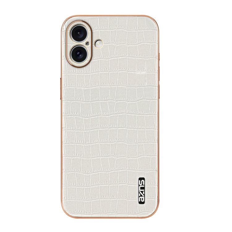 For iPhone 16 Plus AZNS Electroplated Frame Crocodile Texture Full Coverage Phone Case(White) - iPhone 16 Plus Cases by AZNS | Online Shopping UK | buy2fix