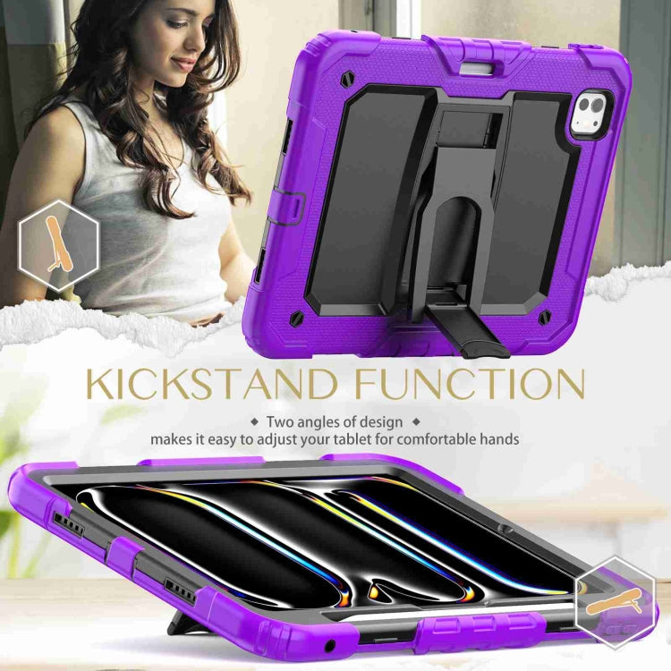 For iPad Pro 11 2024 Silicone Hydric PC Tablet Case with Shoulder Strap & Holder(Purple) - iPad Pro 11 2024 Cases by buy2fix | Online Shopping UK | buy2fix