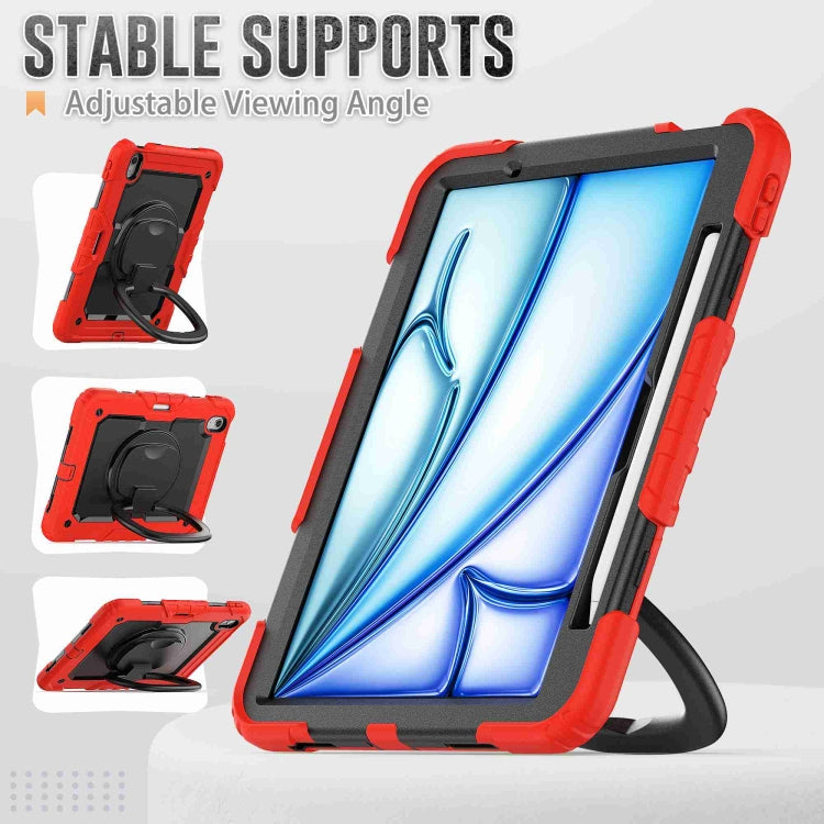 For iPad Air 11 2024 Handle Silicone Hydric PC Tablet Case with Shoulder Strap(Red) - iPad Air 11 2024 Cases by buy2fix | Online Shopping UK | buy2fix