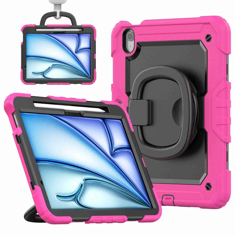 For iPad Air 11 2024 Handle Silicone Hydric PC Tablet Case with Shoulder Strap(Rose Red) - iPad Air 11 2024 Cases by buy2fix | Online Shopping UK | buy2fix