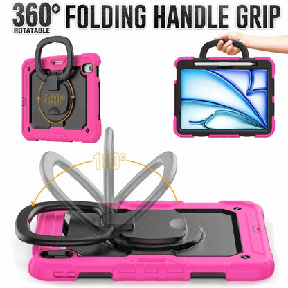 For iPad Air 11 2024 Handle Silicone Hydric PC Tablet Case with Shoulder Strap(Rose Red) - iPad Air 11 2024 Cases by buy2fix | Online Shopping UK | buy2fix