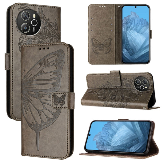 For Blackview Shark 8 Embossed Butterfly Leather Phone Case(Grey) - More Brand by buy2fix | Online Shopping UK | buy2fix