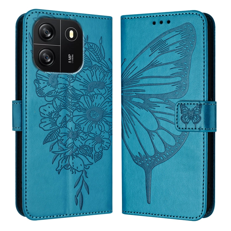 For Blackview Wave 6C Embossed Butterfly Leather Phone Case(Blue) - More Brand by buy2fix | Online Shopping UK | buy2fix