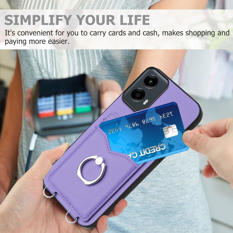 For Motorola Moto G Play 2024 5G R20 Ring Card Holder Phone Case(Purple) - Motorola Cases by buy2fix | Online Shopping UK | buy2fix