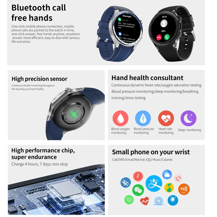 HD Watch X 1.43 inch IP68 BT5.3 Sport Smart Watch, Support Bluetooth Call / Sleep / Blood Oxygen / Heart Rate / Blood Pressure Health Monitor(Blue Leather + Blue Silicone Strap) - Smart Watches by buy2fix | Online Shopping UK | buy2fix