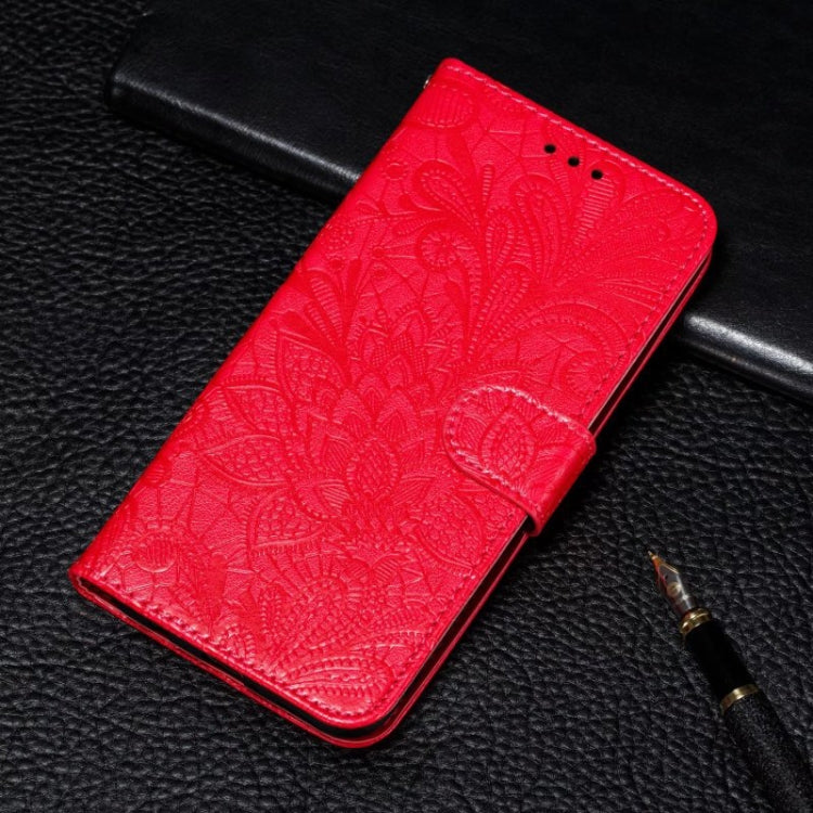 For Motorola Moto G Play 2024 Lace Flower Embossing Flip Leather Phone Case(Red) - Motorola Cases by buy2fix | Online Shopping UK | buy2fix
