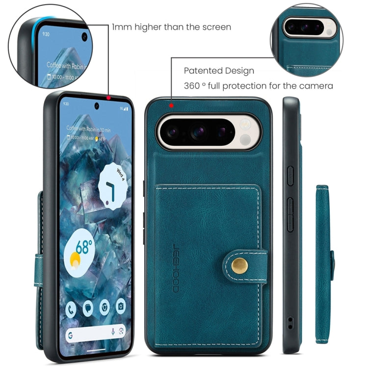 For Google Pixel 9 Pro JEEHOOD J01 Retro Magnetic Detachable Wallet Phone Case(Blue) - Google Cases by JEEHOOD | Online Shopping UK | buy2fix