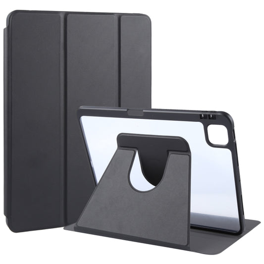 For iPad Pro 12.9 2022 / 2021 / 2020 GEBEI Acrylic TPU 3-folding Rotating Smart Tablet Leather Case withh Pen Slot(Black) - iPad Pro 12.9 (2020) Cases by GEBEI | Online Shopping UK | buy2fix