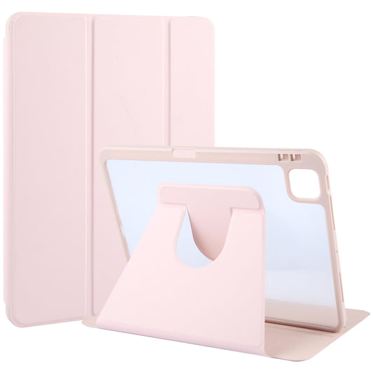 For iPad Pro 11 2024 GEBEI Acrylic TPU 3-folding Rotating Smart Tablet Leather Case withh Pen Slot(Pink) - iPad Pro 11 2024 Cases by GEBEI | Online Shopping UK | buy2fix