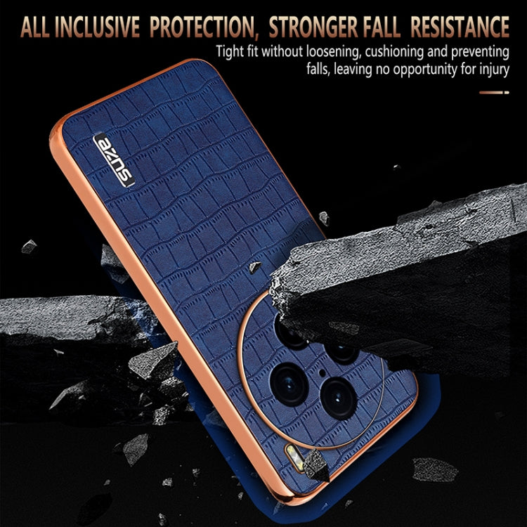 For vivo X100 Pro 5G / X100s Pro AZNS Electroplated Frame Crocodile Texture Full Coverage Phone Case(Brown) - vivo Tempered Glass by AZNS | Online Shopping UK | buy2fix