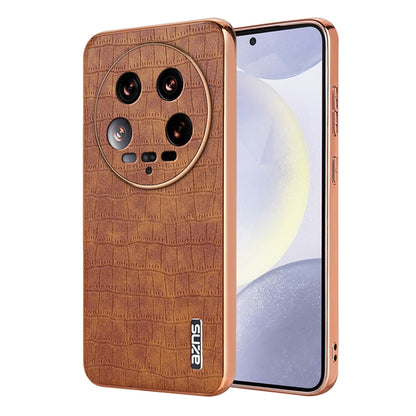 For Xiaomi 14 Ultra AZNS Electroplated Frame Crocodile Texture Full Coverage Phone Case(Brown) - 14 Ultra Cases by AZNS | Online Shopping UK | buy2fix